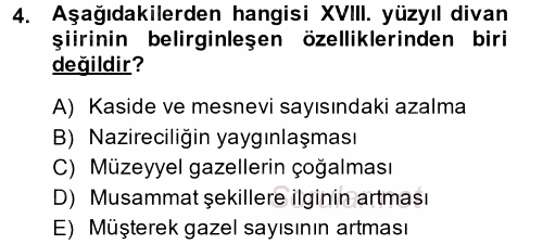XVIII. Yüzyıl Türk Edebiyatı 2014 - 2015 Ara Sınavı 4.Soru