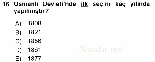 Türkiye´nin Toplumsal Yapısı 2016 - 2017 Dönem Sonu Sınavı 16.Soru
