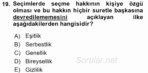 Türkiye´nin Toplumsal Yapısı 2016 - 2017 Dönem Sonu Sınavı 19.Soru