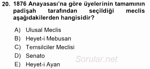 Türkiye´nin Toplumsal Yapısı 2016 - 2017 Dönem Sonu Sınavı 20.Soru