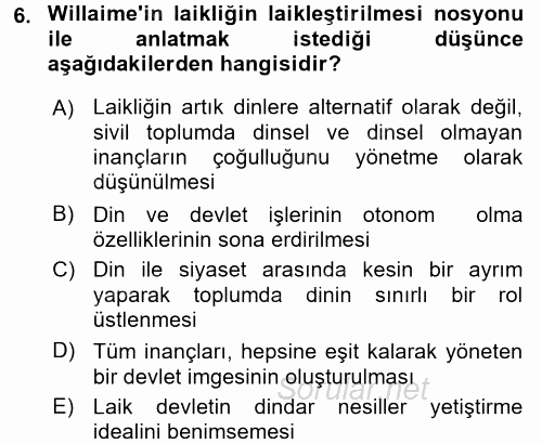 Türkiye´nin Toplumsal Yapısı 2016 - 2017 Dönem Sonu Sınavı 6.Soru