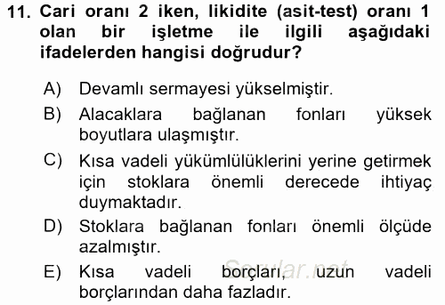 Finansal Yönetim 2017 - 2018 Ara Sınavı 11.Soru