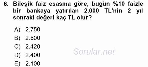 Finansal Yönetim 2017 - 2018 Ara Sınavı 6.Soru