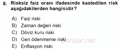 Finansal Yönetim 2017 - 2018 Ara Sınavı 8.Soru