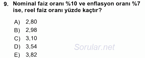 Finansal Yönetim 2017 - 2018 Ara Sınavı 9.Soru