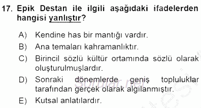 Halk Edebiyatına Giriş 1 2015 - 2016 Dönem Sonu Sınavı 17.Soru