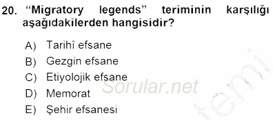 Halk Edebiyatına Giriş 1 2015 - 2016 Dönem Sonu Sınavı 20.Soru