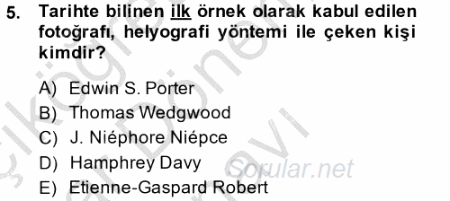 Görsel Kültür 2014 - 2015 Dönem Sonu Sınavı 5.Soru