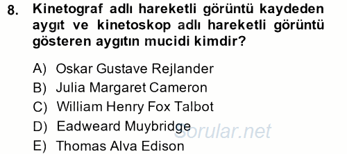 Görsel Kültür 2014 - 2015 Dönem Sonu Sınavı 8.Soru