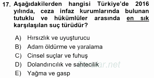 Suç Önleme Modelleri 2016 - 2017 Dönem Sonu Sınavı 17.Soru