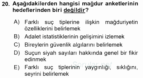 Suç Önleme Modelleri 2016 - 2017 Dönem Sonu Sınavı 20.Soru