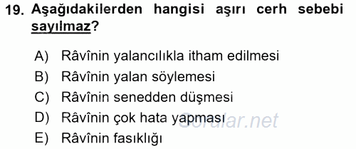 Hadis Tarihi ve Usulü 2017 - 2018 3 Ders Sınavı 19.Soru