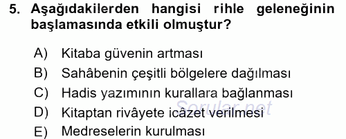 Hadis Tarihi ve Usulü 2017 - 2018 3 Ders Sınavı 5.Soru