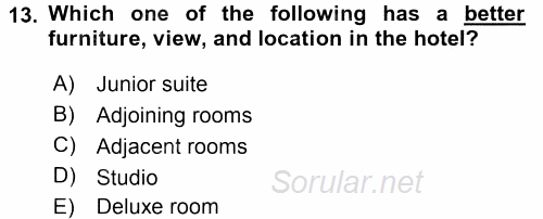 Turizm İçin 1ngilizce 1 2016 - 2017 Ara Sınavı 13.Soru