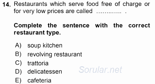Turizm İçin 1ngilizce 1 2016 - 2017 Ara Sınavı 14.Soru