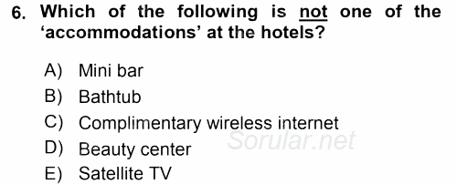 Turizm İçin 1ngilizce 1 2016 - 2017 Ara Sınavı 6.Soru