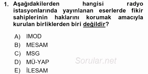 Radyo ve Televizyon Stüdyoları 2016 - 2017 Dönem Sonu Sınavı 1.Soru