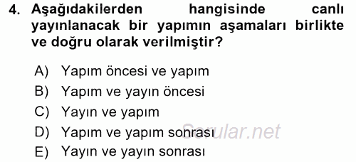 Radyo ve Televizyon Stüdyoları 2016 - 2017 Dönem Sonu Sınavı 4.Soru