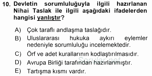 Uluslararası Hukuk 2 2016 - 2017 Dönem Sonu Sınavı 10.Soru