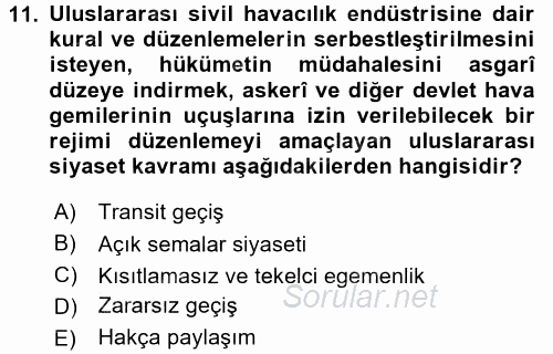 Uluslararası Hukuk 2 2016 - 2017 Dönem Sonu Sınavı 11.Soru