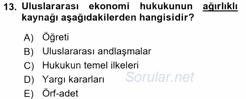 Uluslararası Hukuk 2 2016 - 2017 Dönem Sonu Sınavı 13.Soru