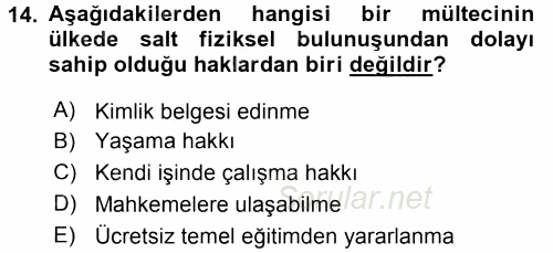 Uluslararası Hukuk 2 2016 - 2017 Dönem Sonu Sınavı 14.Soru