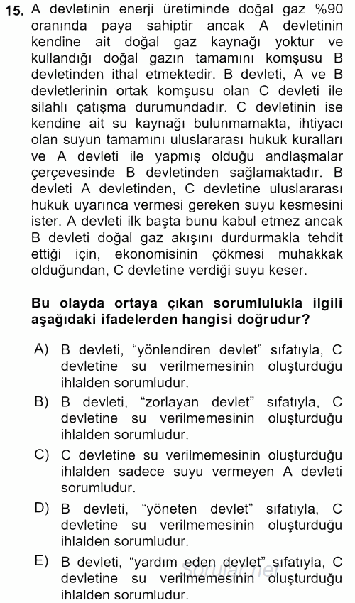 Uluslararası Hukuk 2 2016 - 2017 Dönem Sonu Sınavı 15.Soru