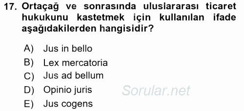 Uluslararası Hukuk 2 2016 - 2017 Dönem Sonu Sınavı 17.Soru