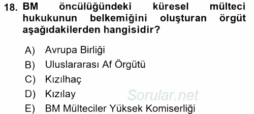 Uluslararası Hukuk 2 2016 - 2017 Dönem Sonu Sınavı 18.Soru