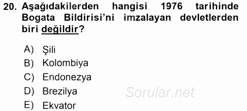 Uluslararası Hukuk 2 2016 - 2017 Dönem Sonu Sınavı 20.Soru