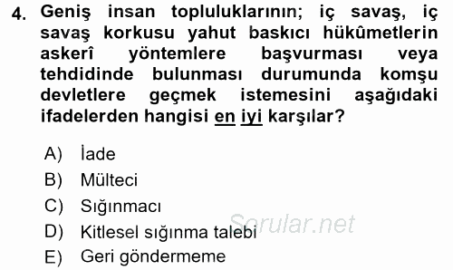 Uluslararası Hukuk 2 2016 - 2017 Dönem Sonu Sınavı 4.Soru