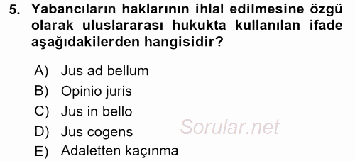 Uluslararası Hukuk 2 2016 - 2017 Dönem Sonu Sınavı 5.Soru