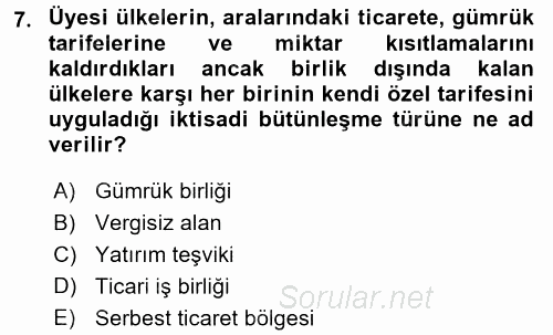 Uluslararası Hukuk 2 2016 - 2017 Dönem Sonu Sınavı 7.Soru