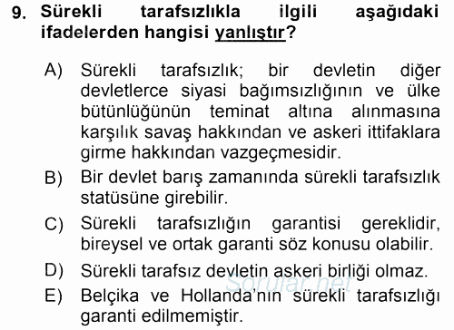 Uluslararası Hukuk 2 2016 - 2017 Dönem Sonu Sınavı 9.Soru