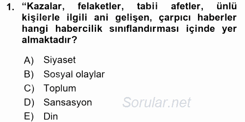 Haber Türleri 2015 - 2016 Dönem Sonu Sınavı 1.Soru