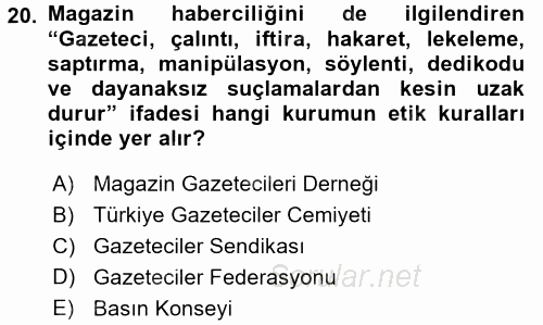 Haber Türleri 2015 - 2016 Dönem Sonu Sınavı 20.Soru