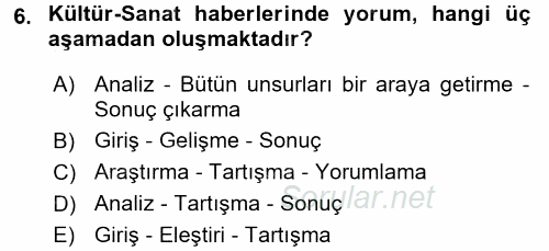Haber Türleri 2015 - 2016 Dönem Sonu Sınavı 6.Soru