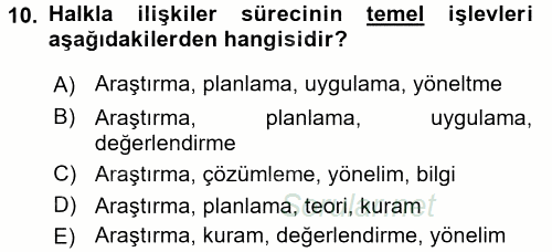 Halkla İlişkiler Ve İletişim 2017 - 2018 3 Ders Sınavı 10.Soru