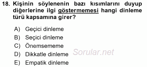 Halkla İlişkiler Ve İletişim 2017 - 2018 3 Ders Sınavı 18.Soru