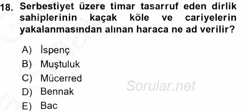 Osmanlı Merkez ve Taşra Teşkilatı 2015 - 2016 Ara Sınavı 18.Soru