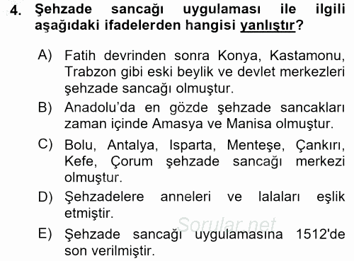 Osmanlı Merkez ve Taşra Teşkilatı 2015 - 2016 Ara Sınavı 4.Soru