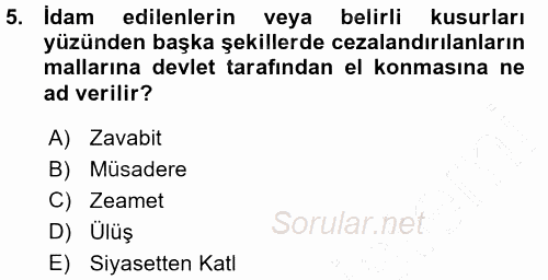 Osmanlı Merkez ve Taşra Teşkilatı 2015 - 2016 Ara Sınavı 5.Soru
