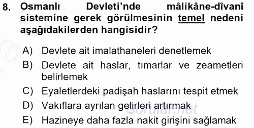 Osmanlı Merkez ve Taşra Teşkilatı 2015 - 2016 Ara Sınavı 8.Soru