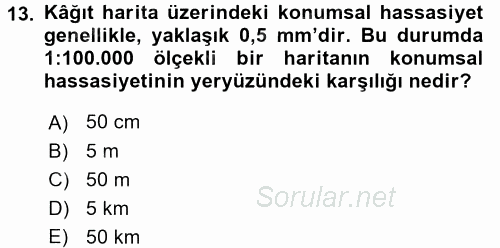 Coğrafi Bilgi Sistemlerine Giriş 2016 - 2017 Dönem Sonu Sınavı 13.Soru