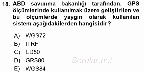 Coğrafi Bilgi Sistemlerine Giriş 2016 - 2017 Dönem Sonu Sınavı 18.Soru