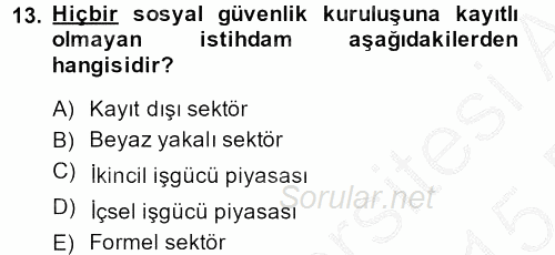 Endüstri Sosyolojisi 2014 - 2015 Ara Sınavı 13.Soru