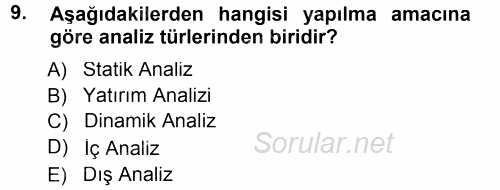 Muhasebe Denetimi ve Mali Analiz 2014 - 2015 Tek Ders Sınavı 9.Soru
