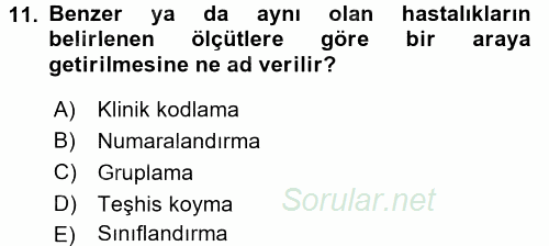 Sağlık Kurumlarında Bilgi Sistemleri 2016 - 2017 Ara Sınavı 11.Soru