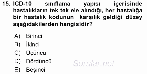 Sağlık Kurumlarında Bilgi Sistemleri 2016 - 2017 Ara Sınavı 15.Soru
