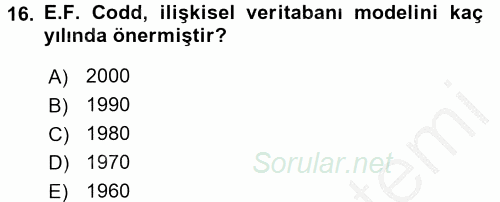 Sağlık Kurumlarında Bilgi Sistemleri 2016 - 2017 Ara Sınavı 16.Soru